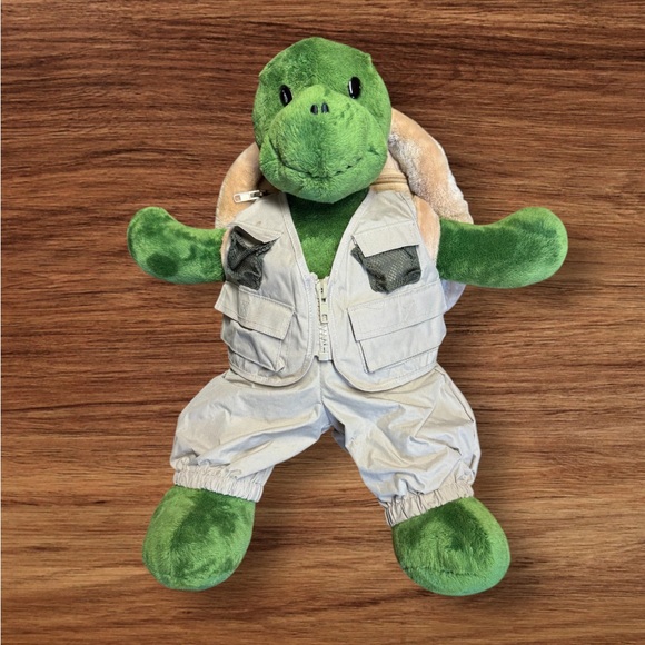 Build-A-Bear Trekkin Turtle with removable shell in Fishing Outfit with fish - Picture 1 of 7